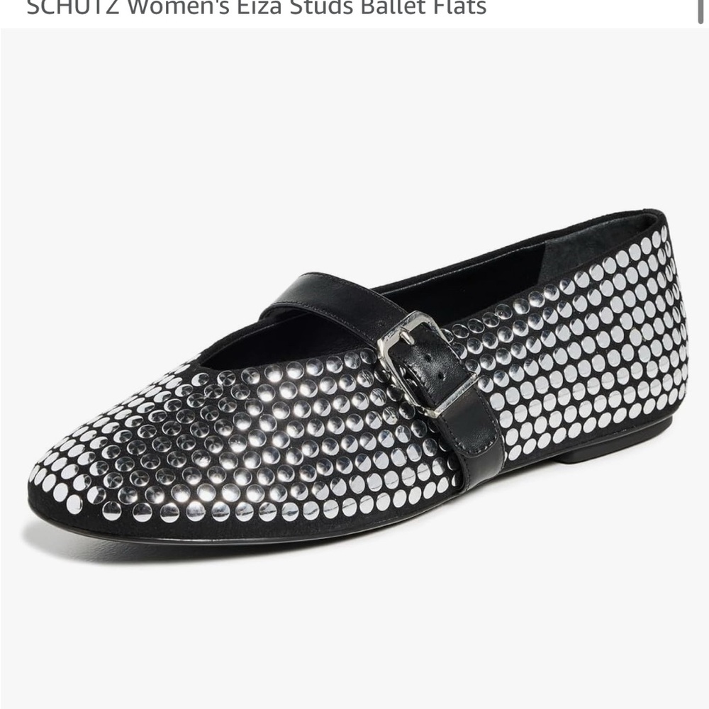SCHUTZ Black and Silver Studded Loafers Flats